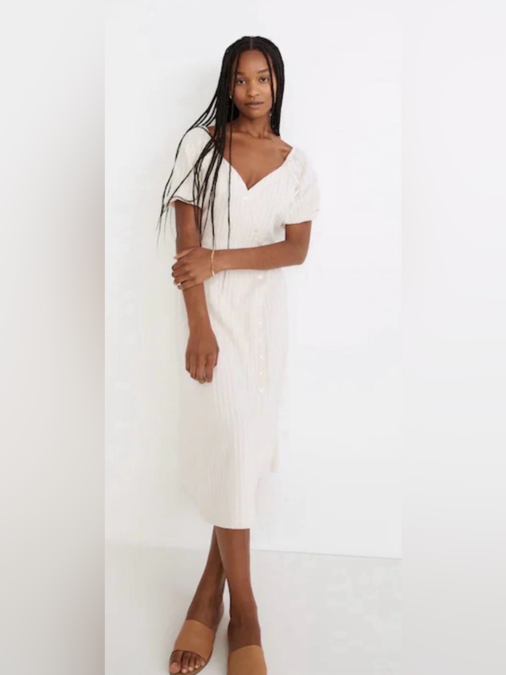 Madewell Puff Sleeve Button-Wrap Midi Dress - $118 MSRP Linen Blend Coastal